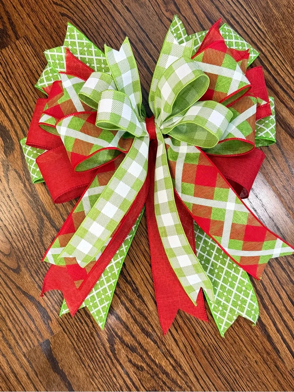 Festive Red & Green Holiday Bow - Decorative Home Holiday Accent